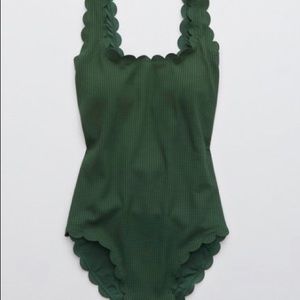 Waffle Knit Scalloped One Piece Swimsuit